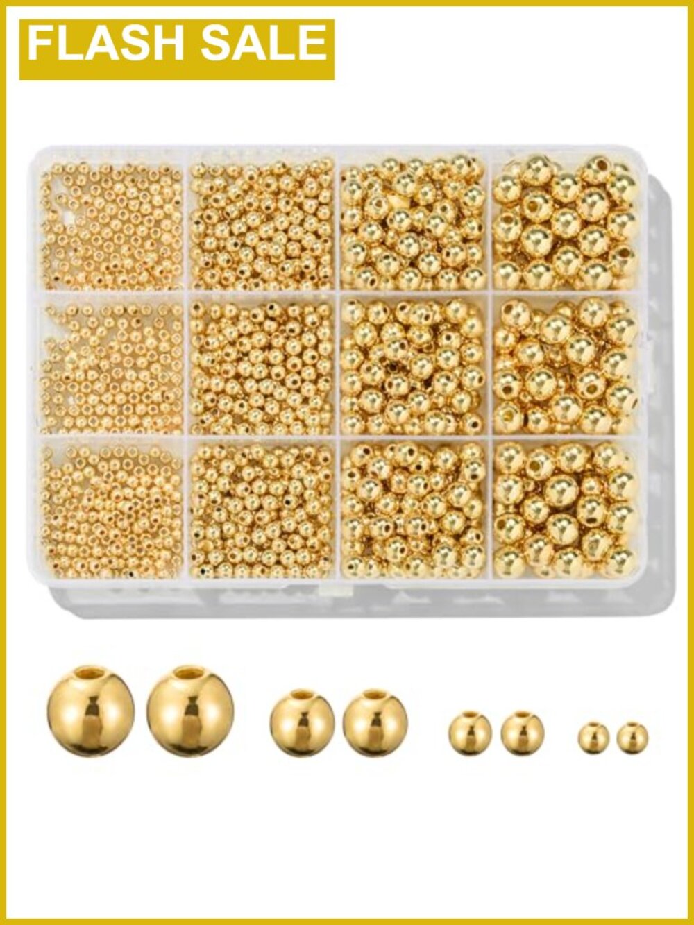 1100 Gold Ball Beads 3-8mm Jewelry Making Kit